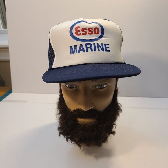 Vintage 90s Trucker Hat Esso Marine Screen Printed Foam/ Mesh Adjustable Hat - Picture 1 of 8